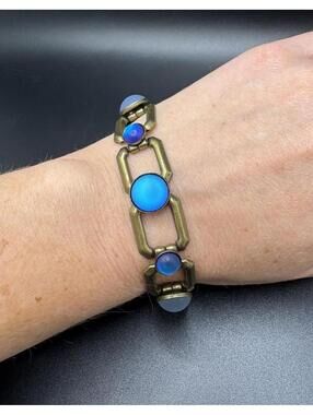 Vintage Estate Antique Bronze Bracelet with Iridescent Satin Cabochons